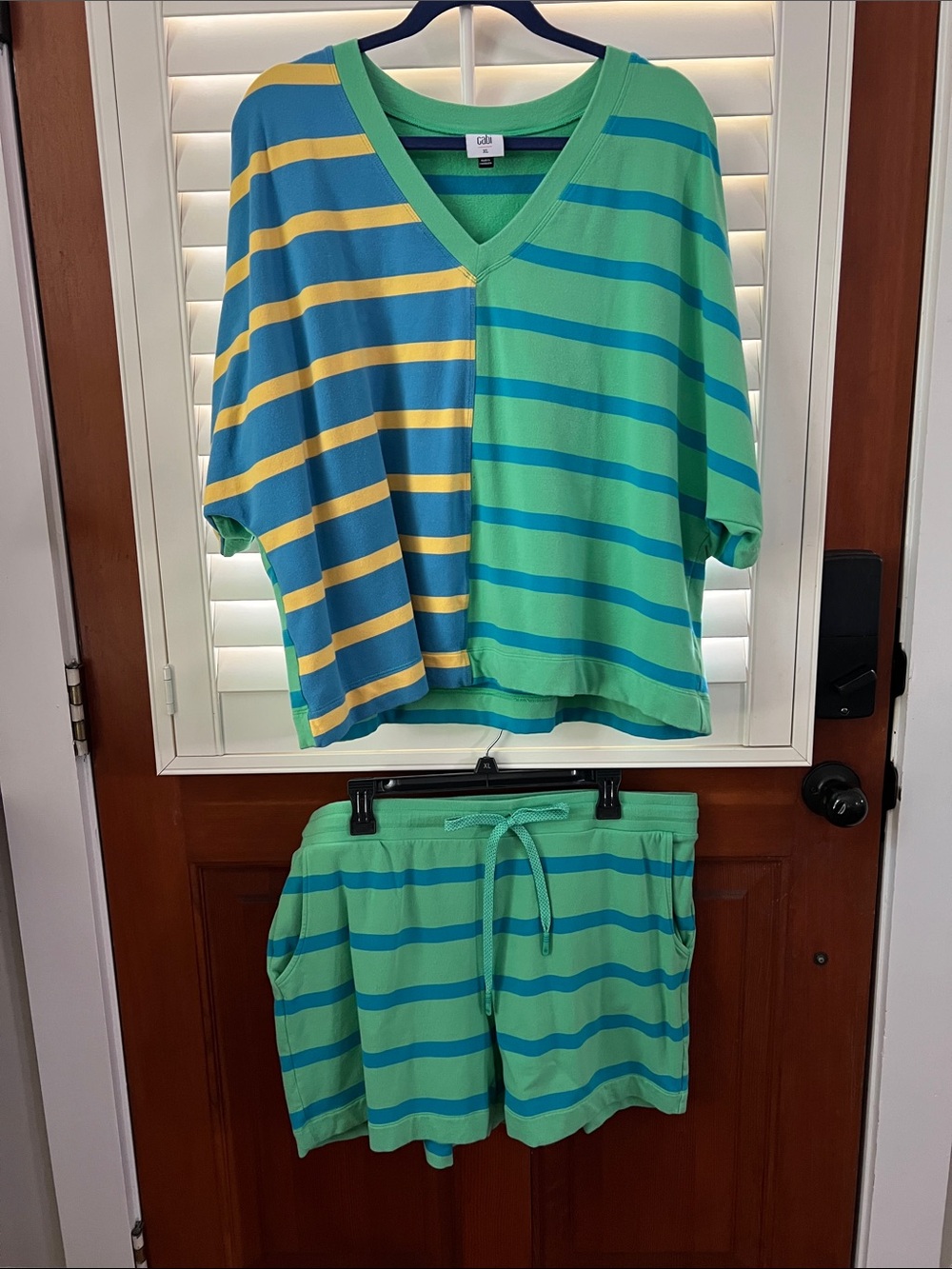CAbi Green, Blue & Yellow Striped Pajama Set
